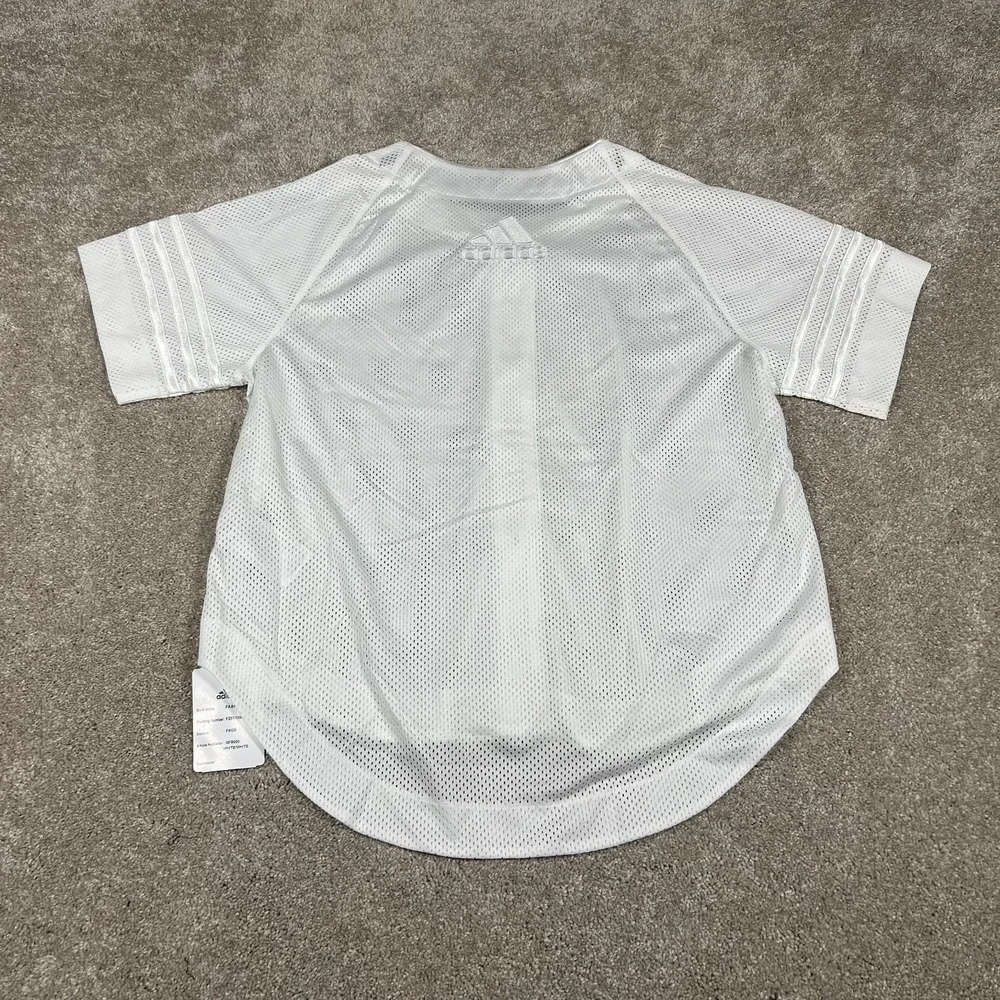 Adidas Womens White Size Small Mesh Button Up Sporty Fashion Jersey Shirt NWT - Picture 2 of 8